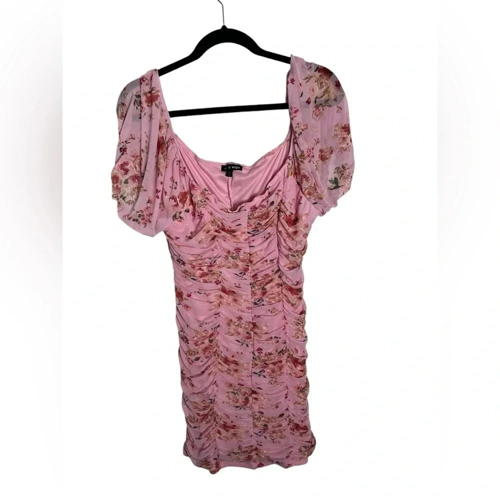 As U Wish Baby Pink Floral Ruched Bodycon Dress Women’s Size XL